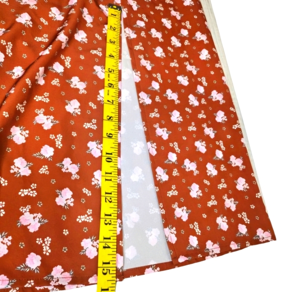 Womens Floral Rust Orange Midi Dress Back Zip Spaghetti Straps Slip Size Large - Picture 9 of 11